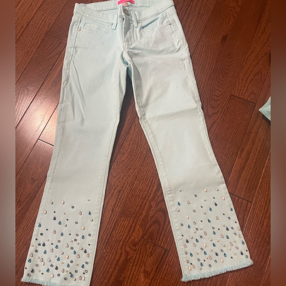 Lilly Pulitzer Light Blue Stretch Jeweled Jeans